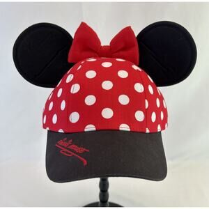 Disney Parks Minnie Mouse Youth Baseball Cap Hat Red Polka Dot Ears Bow